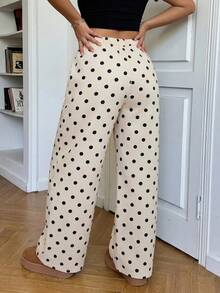 SHEIN EZwear CURVE 女款大尺碼休閒寬鬆彈性腰寬腿牛仔長褲 黑色 - 白色 - 查看 6