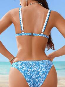 Swim Vcay Conjunto de bikini de tirantes finos con estampado floral y decoración circular - Multicolor - Ver 2