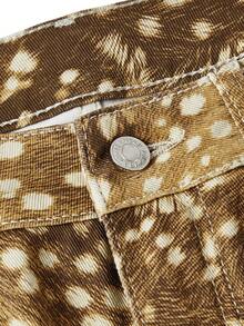 ROMWE Kawaii Women's Vintage Forest Style Deer Print Lace Patchwork Ultra Low Waist 5-Inch Denim Shorts - Brown - View 2