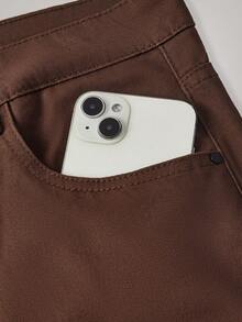 Officeau Celana Kasual Pria Warna Polos dengan Saku Miring, Serbaguna, Musim Gugur - Coffee Brown - View 9