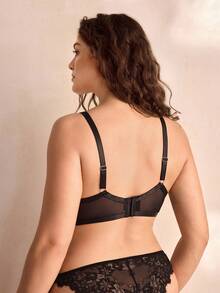 Charlaine Plus Size Vintage Full-Coverage Sexy Bra With Wire, Romantic French Contrast Lace, Everyday Wear Sexy Lingerie, Lift - Black - View 3