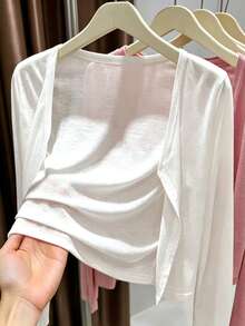 Franclia Cotton Thin Short Sun Protection Cardigan - White - View 3