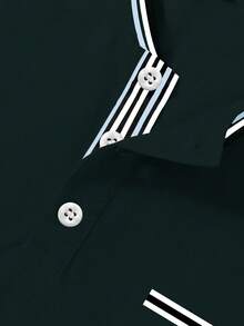 Manfinity Homme Camisa polo de manga corta con botones y ribete en contraste para hombre, adecuada para uso diario y ceremonias - Verde Oscuro - Ver 3