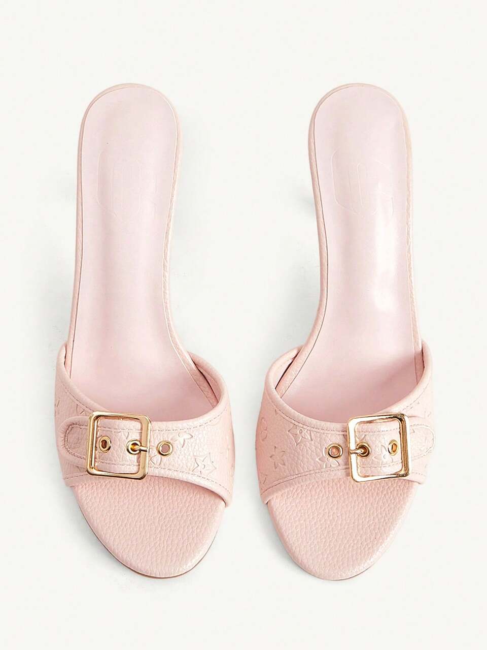 CUCCOO CHICEST Women Shoes Pink Embossed PU Gold Buckle Design Fashion Sexy Temperament Round Toe High Heel Slippers Summer