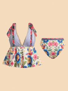 Travachic Women's Floral Print V-Neck Sleeveless Swimsuit Set - Multicolor - View 2