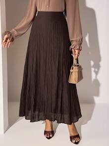 Veilorie Women's Spring Summer Autumn Casual Vacation Daily Commute Minimalist Versatile Solid Color Textured Fabric Skirt - Coffee Brown - View 5