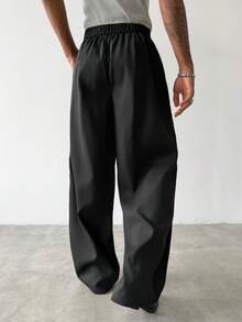 STYNVO Men's Solid Color Button Front Casual Straight Leg Pants - Black - View 2
