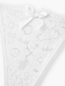 Bisouelle Đồ lót gợi cảm ren hoa đính đá nơ phía trước G-String - trắng - Xem 3