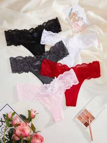 Charlaine 5pack Contrast Lace Thong, Sexy Lingerie - Multicolor - View 5