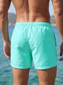 Solantero Celana Pendek Pantai Pria Motif Kerang dengan Saku Miring dan Tali Serut di Pinggang untuk Liburan/Pantai/Hawaii/Tropis/Berenang/Mandi - Mint Blue - View 2