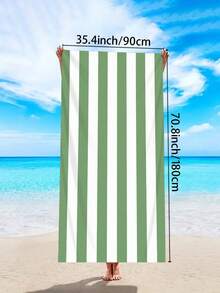 1 Piece Green Simple Stripe Beach Towel Oversized Microfiber Quick Dry Absorbent Sand Proof For Travel Swimming Pool Yoga Gym Sports Accessory Seaside Vacation Essential Gift Must Have - Green - View 2