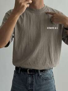 DAZY Summer Letter Print Grey Washed Distressed Men's T-Shirt - Grey - View 3