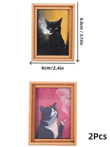 Joivida 1Pc/2Pcs Fun Cat Photo Frame Fridge Magnet, Retro Wooden 3D Printed Magnetic Sticker, Creative Retro Oil Painting Style Fridge Decor Stickers - multicolor - View 15