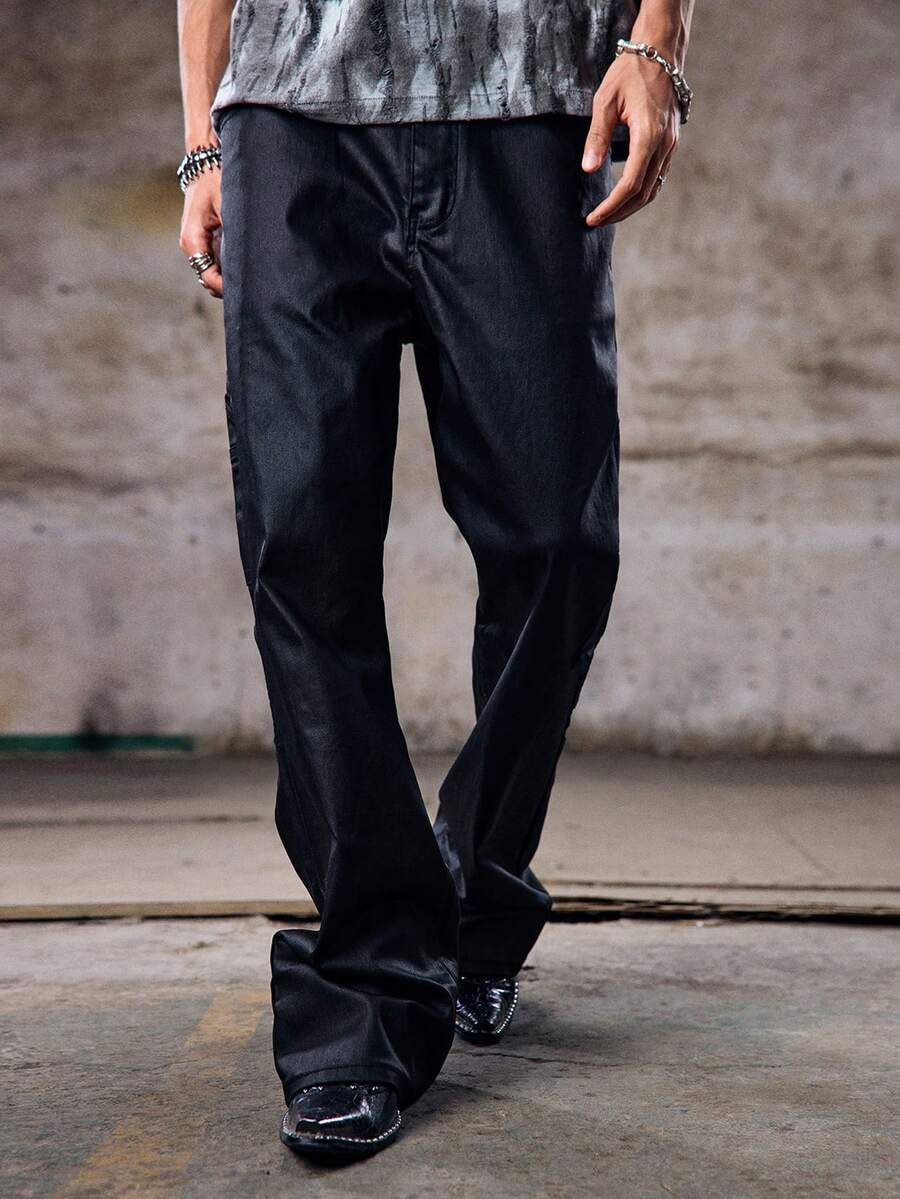 Skyrend Men's Casual Versatile Simple Solid Color Jeansemo - Black - View 1