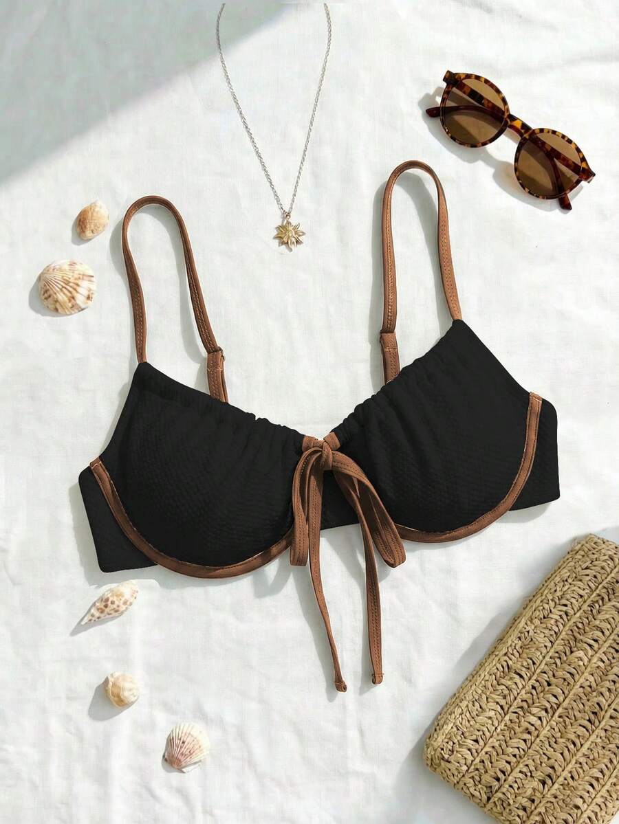 Swim Mod 2026 New Summer Plus Size Women's One-Piece Colorblock Underwire Casual Swim Top - Black - View 1