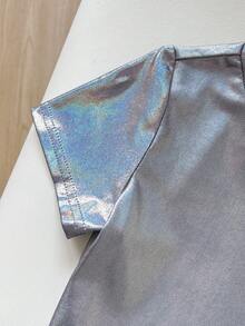 Cozy Pixies Baby Girls Tops Random 3 Pieces, Send 1 Piece Street Style Spring Summer Knitted Coated Colorful Silver Gray Round Neck Short Sleeve Top - Silver - View 4
