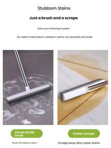 1 pièce Balai en caoutchouc avec raclette en silicone, manche long réglable, retire-poils d'animaux, nettoyeur de poussière, brosse pour fenêtres et sols, pour bois dur, carrelage et surfaces en verre, indispensable - Gris clair - Voir 4