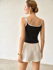 MOTF PREMIUM SUMMER ELASTIC KNIT CONTRAST COLOR BLACK AND WHITE TRIM TANK TOP - Black and White - View 3