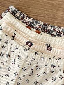 SHEIN 8件組/女嬰0-3歲春夏新品休閒日常外出可愛素色針織不對稱螺紋短袖背心T恤上衣與短褲套裝 - 彩色 - 查看 7