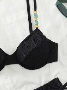 Swim Chiccia 26SS Spring/Summer Beach Vacation Textured Green Underwire Push-Up Bikini 2 Pieces Set - Black - View 7