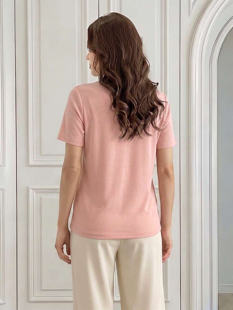 Women's Solid Color Casual Versatile Daily Outing Short Sleeve T-Shirt
