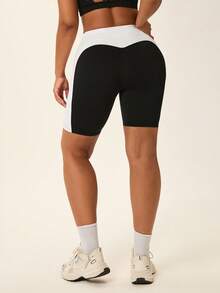 Voyena Plus Size Women's Colorblock Fitted Sports Shorts - Black - View 2