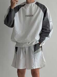 DAZY Ensemble T-shirt & Short pour Homme, Manches Longues, Patchwork, Couleur Contrastée, Été - Multicolore - Voir 1