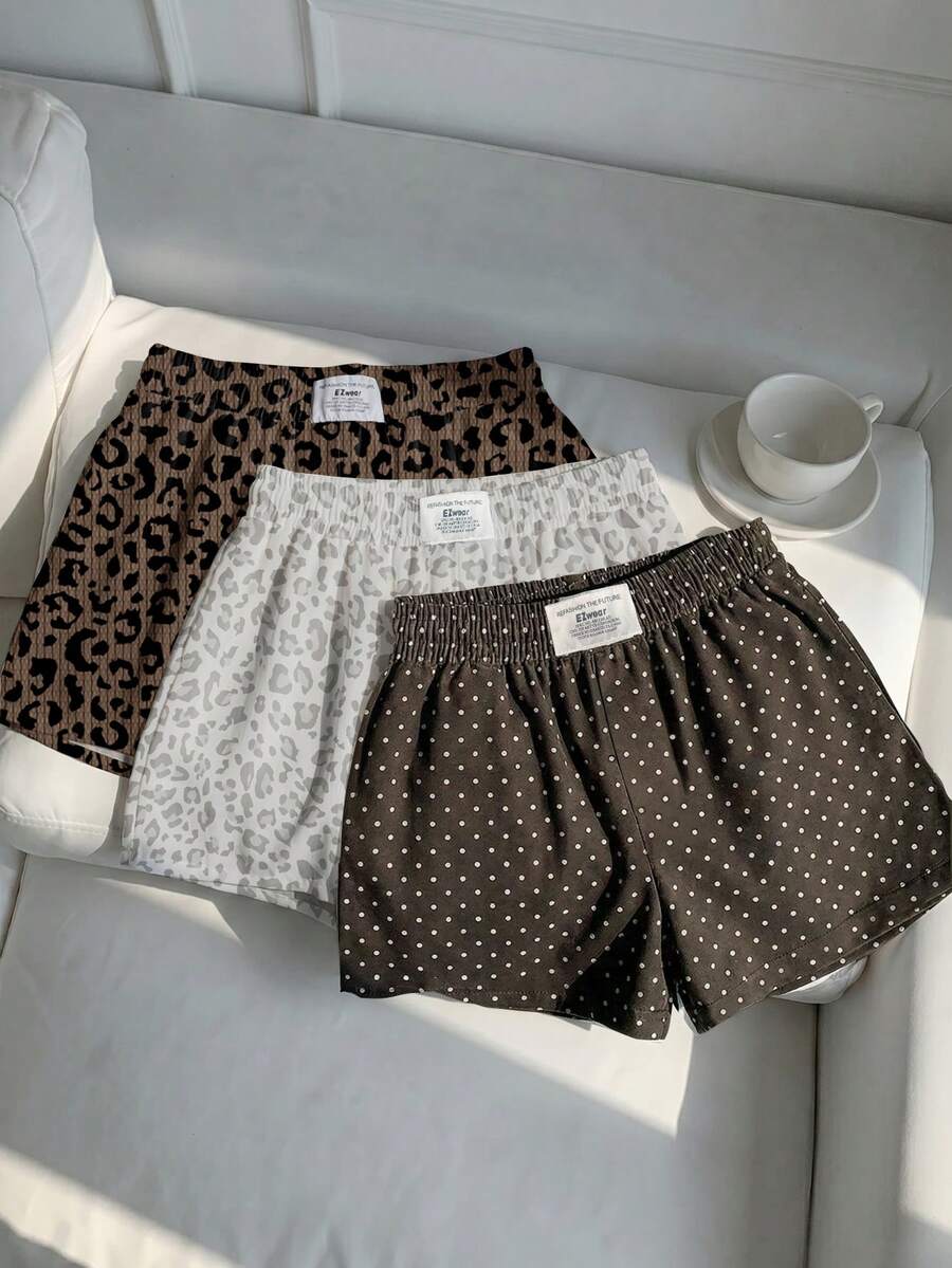Comfortcana 3件組舒適女款短款休閒短褲,梭織面料,適合日常穿著,迷彩印花短褲套裝 - 彩色 - 查看 1