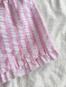 Elamini Pantalones cortos casuales de vacaciones para mujer con rayas, plisados y cordón ajustable - Rosa - Ver 5