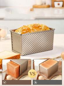 1 Standard Size Toast Mold, Black/Gold, Rectangular With Lid, Textured. Evenly Baked, Easy To Release. Kitchen Baking Tray, Bread Baking Pan, Kitchen Baking Accessory Is An Excellent Choice For Baking Bread On Weekends And Holidays. - Multicolor - View 5