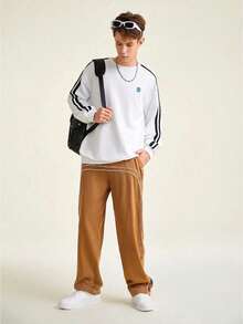 SHEIN Teenage Boys Smiling Face Graphic Print Cool Pants, Casual Work Trousers - Brown - View 5