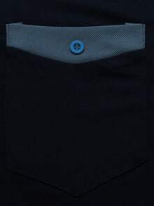 Manfinity Homme Men's Casual Commute Color Block Short Sleeve Polo Shirt, Navy Blue Summer Smart Casual Golf Collar Polo Shirt - Navy Blue - View 5