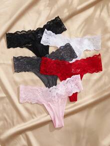 Charlaine 5pack Contrast Lace Thong, Sexy Lingerie - Multicolor - View 2