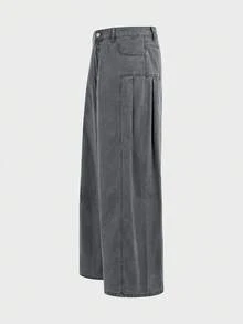 AXEPEAK Quần dài cotton twill giặt mài màu xám phong cách casual sang trọng nhẹ nhàng - Xám - Xem 2