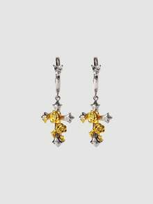 MortiRose Design Sweet Cool Wind Gold And Silver Contrast Color Rose Cross Earrings Niche Design Earrings - Double color gold - View 1