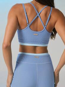 Aralina Spaghetti Strap Ribbed Knit Crop Top High Waisted Bodycon Shorts Workout Sets Women Summer Clothes Gym Shorts - Blue - View 7