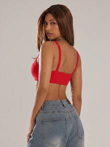 Denimoi Crop Top Essential untuk Pakaian Sehari-hari, Tank Top Pendek, Pakaian Berlapis, Fashion Streetwear, Crop Top Seksi - Merah - View 5