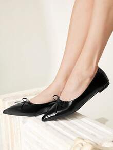 CUCCOO CHICEST Ladies Black Bow Fashion Versatile Flat Shoes - Black - View 7