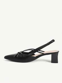 CUCCOO CHICEST Black Pointed Toe Bow Slingback Thick Heel Sandals, Workplace Commuting Temperament Shoes - List One Black - View 11