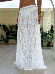 Opulessa Gonna copricostume trasparente con vita elastica in pizzo per vacanze estive da donna - Bianco - Visualizzare 8