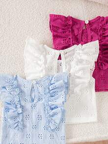 SHEIN Playful Pals 3件組彩色愛心條紋印花荷葉邊圓領套頭T恤上衣，舒適柔軟休閒可愛春夏季新款 - 彩色 - 查看 6