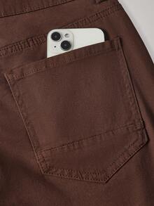 Officeau Celana Kasual Pria Warna Polos dengan Saku Miring, Serbaguna, Musim Gugur - Coffee Brown - View 10