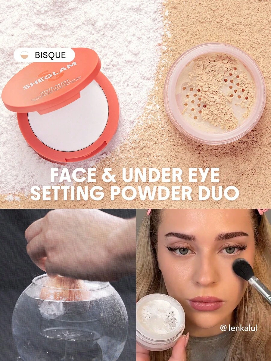SHEGLAM Insta-Ready 臉部和眼部定妝粉 Duo-Bisque 二合一亮白蜜粉霧面無孔防水粉餅臉部彩妝粉餅 品牌 美容 化妝 化妝品 適合女性與女孩 完美搭配夏季春季 Y2K 時尚 流行 生日 母親節禮物 假期 派對準備就緒 最佳顏色