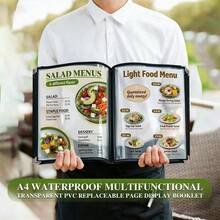 One A4-Sized Transparent Leather Binder, Menu Display Book, Transparent PVC Binder Recipe Book, Restaurant Menu Holder, Restaurant Cash Register Clip, Restaurant Menu, Kitchen Storage, Kitchen Accessories, Restaurant Menu Display Clip. - Multicolor - View 8
