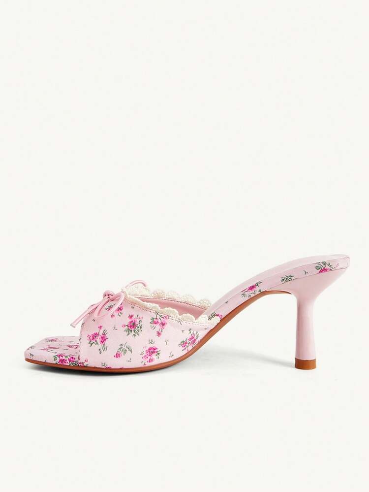CUCCOO CHICEST Women Shoes Pink Floral Lace Decoration Fashion Elegant Bow Mules Cool Slippers