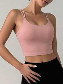DAZY Women's Solid Color Casual Everyday Sports Bra - Pink - View 5