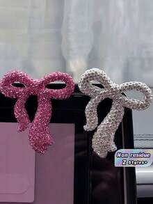2PCS Ceramic Rhinestone Bow Car Interior Decor Sticker DIY Crystal Bowknot Dashboard Decal For Women Girl Goddess Style Ins Perfect Gift For Birthday Wedding Party - multicolor - View 1