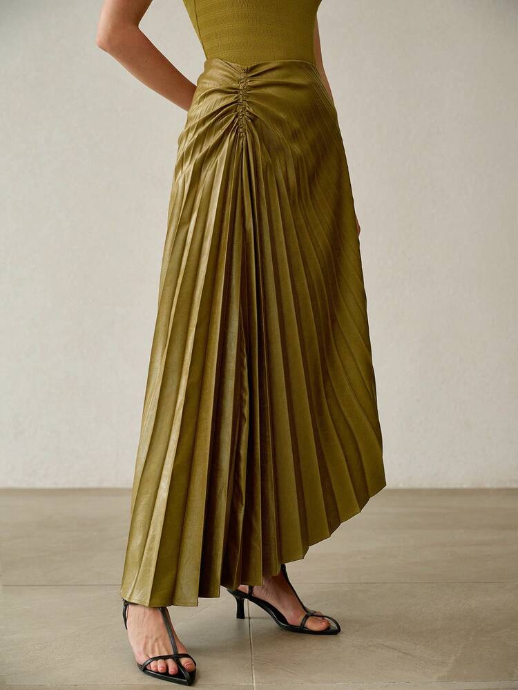 SPRING/SUMMER SMOOTH PLEATED ASYMMETRIC SKIRT