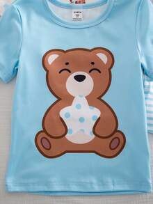[6 Sets Randomly Send 2 Sets]Spring/Summer Young Boy Toddler Round Neck Knit Kangaroo Bear Popular Fun Pattern Digital Print Short Sleeve Shorts 2 Sets 4 Pieces Combination Casual Set Tight Pajamas Homewear - Multicolor - View 10
