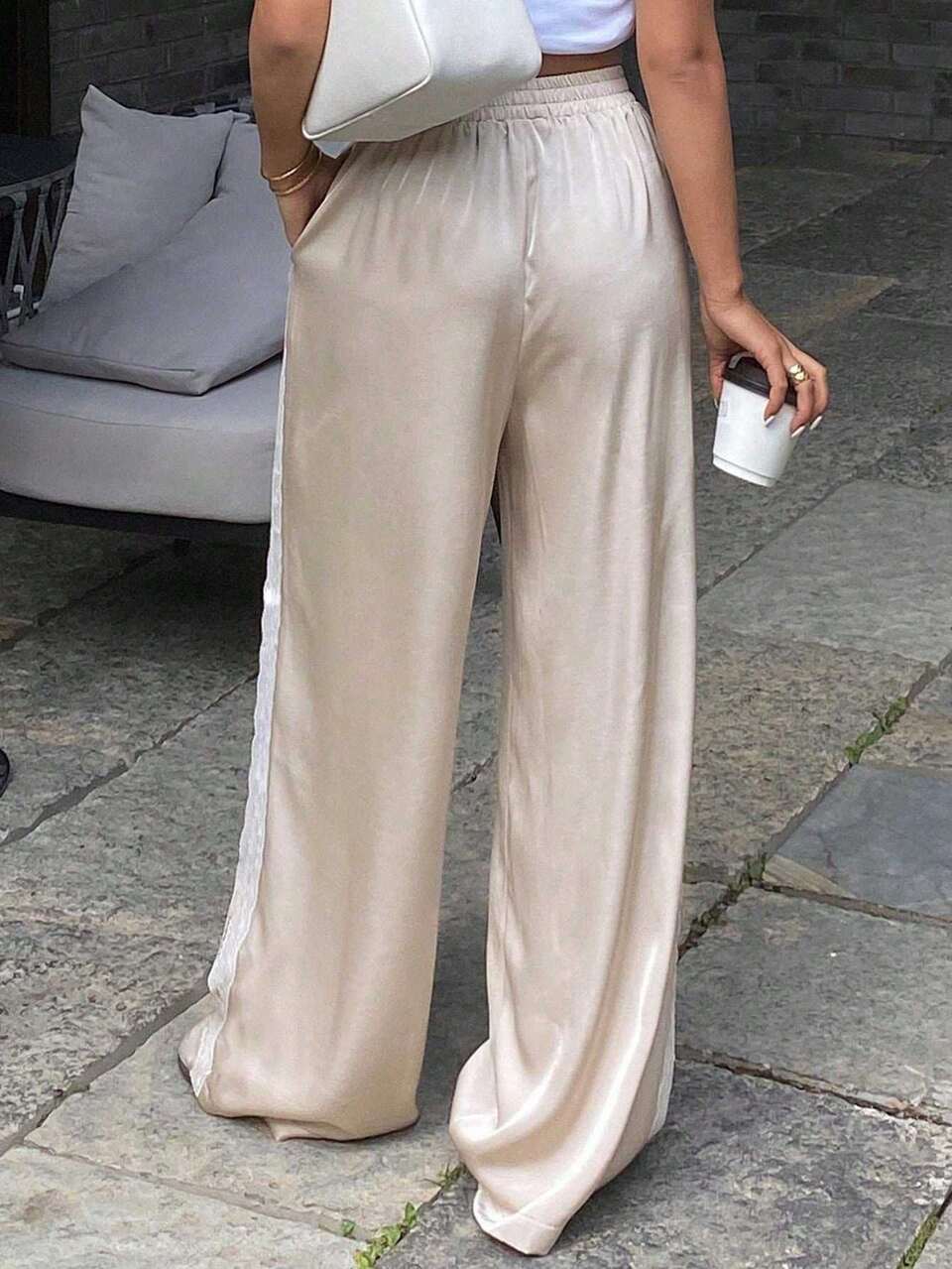 Women's Elastic Waist Lace Patchwork Loose Elegant Pants